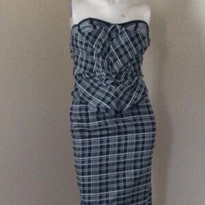 RARE FIND Antonio Berardi Plaid Strapless Corset Dress Silk